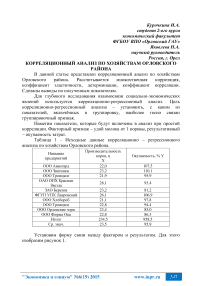 Корреляционный анализ по хозяйствам Орловского района