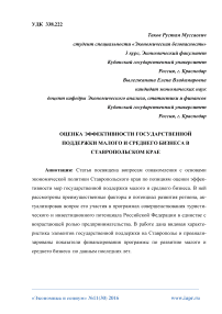Оценка эффективности государственной поддержки малого и среднего бизнеса в Ставропольском крае