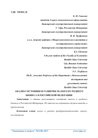 Анализ состояния и развития малого и среднего бизнеса в Российской Федерации