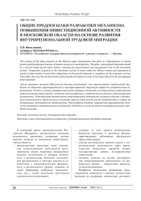 Общие предпосылки разработки механизма повышения инвестиционной активности в Московской области на основе развития внутрирегиональной трудовой миграции