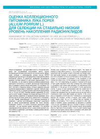 Оценка коллекционного питомника лука порея (Allium porrum L.) для селекции на стабильно низкий уровень накопления радионуклидов