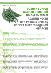 Оценка сортов фасоли овощной по параметрам адаптивности при разных сроках посева в Белгородской области