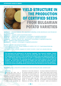 Yield structure in the production of certified seeds from bulgarian potato varieties