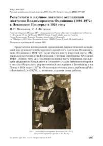Результаты и научное значение экспедиции Анатолия Владимировича Федюшина (1891-1972) в Псковское Поозерье в 1924 году