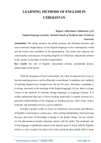 Learning methods of English in Uzbekistan