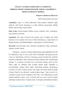 Lexical-semantic analysis of unusual combinations in English and Uzbek literature (in the work of Kahhor and Ernest Hemingway)