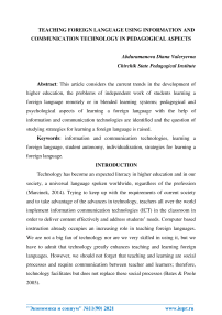 Teaching foreign language using information and communication technology in pedagogical aspects