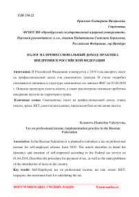 Налог на профессиональный доход: практика внедрения в Российской Федерации