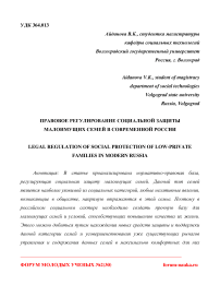 Правовое регулирование социальной защиты малоимущих семей в современной России