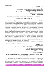 Результаты реализации миграционной политики в Архангельской области
