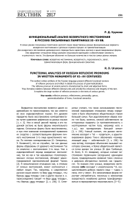 Функциональный анализ возвратного местоимения в русских письменных памятниках XI-XV вв