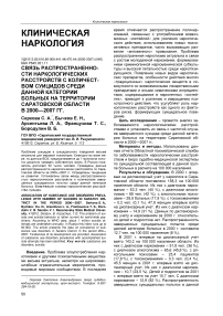 Связь распространенности наркологических расстройств с количеством суицидов среди данной категории больных на территории Саратовской области в 2000-2007 гг