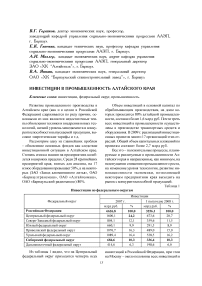 Инвестиции в промышленность Алтайского края
