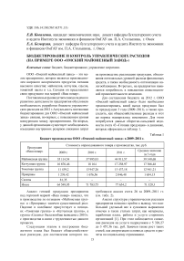 Бюджетирование и контроль управленческих расходов (на примере ООО «Омский майонезный завод»)