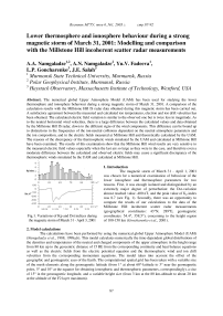 Lower thermosphere and ionosphere behaviour during a strong magnetic storm of March 31, 2001: modelling and comparison with the millstone hill incoherent scatter radar measurements
