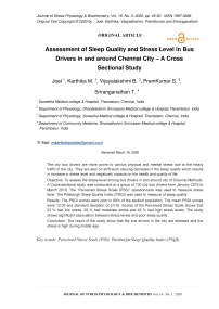 Assessment of Sleep Quality and Stress Level in Bus Drivers in and around Chennai City – A Cross Sectional Study