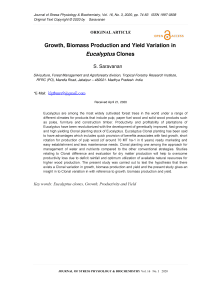Growth, Biomass Production and Yield Variation in Eucalyptus Clones