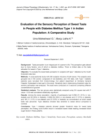 Evaluation of the Sensory Perception of Sweet Taste in People with Diabetes Mellitus Type 1 in Indian Population: A Comparative Study
