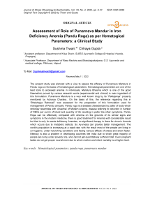 Assessment of role of punarnava mandur in iron deficiency anemia (pandu roga) as per hematogical parameters: a clinical study