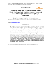 Differential of PAL and PR2 expressions in barley plants challenged with seed (Pyrenophora graminea) and soil-borne (Cochliobolus sativus) fungal pathogens