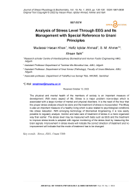 Analysis of stress level through EEG and its management with special reference to unani principles
