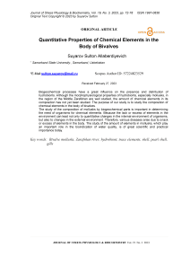 Quantitative properties of chemical elements in the body of bivalves