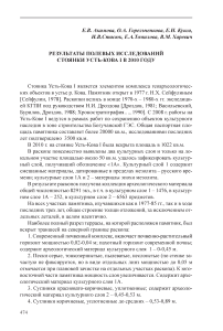 Результаты полевых исследований стоянки Усть-Кова I в 2010 году