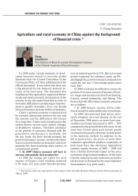 Agriculture and rural economy in china against the background of financial crisis