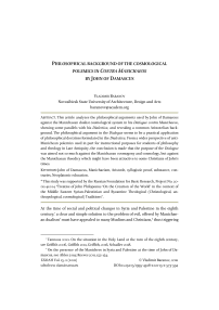 Philosophical background of the cosmological polemics in Contra Manichaeos by John of Damascus