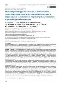Линии короновируса SARS-COV-2 российского происхождения: генетическая характеристика и корреляции с клиническими параметрами, тяжестью коронавирусной инфекции