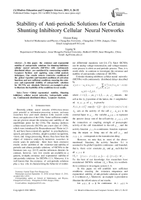 Stabilitty of Anti-periodic Solutions for Certain Shunting Inhibitory Cellular Neural Networks