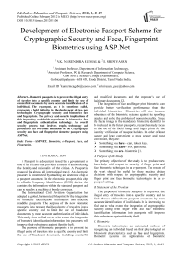 Development of Electronic Passport Scheme for Cryptographic Security and Face, Fingerprint Biometrics using ASP.Net