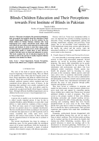 Blinds Children Education and Their Perceptions towards First Institute of Blinds in Pakistan