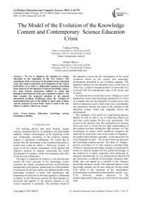 The Model of the Evolution of the Knowledge Content and Contemporary Science Education Crisis