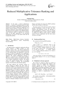 Reduced Multiplicative Tolerance Ranking and Applications
