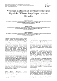 Nonlinear Evaluation of Electroencephalogram Signals in Different Sleep Stages in Apnea Episodes
