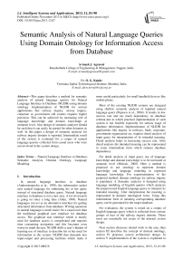 Semantic Analysis of Natural Language Queries Using Domain Ontology for Information Access from Database
