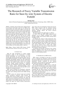 The Research of Fuzzy Variable Transmission Ratio for Steer-by-wire System of Electric Forklift
