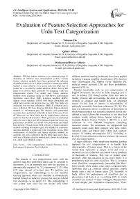 Evaluation of Feature Selection Approaches for Urdu Text Categorization