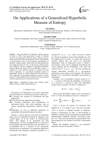 On Applications of a Generalized Hyperbolic Measure of Entropy