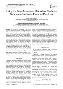 Using the Euler-Maruyama Method for Finding a Solution to Stochastic Financial Problems