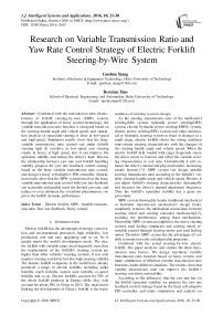 Research on Variable Transmission Ratio and Yaw Rate Control Strategy of Electric Forklift Steering-by-Wire System