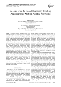 A Link Quality Based Dispersity Routing Algorithm for Mobile Ad Hoc Networks