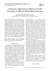 A Heuristic Approach for Multicast Traffic Grooming in Optical WDM Mesh Networks