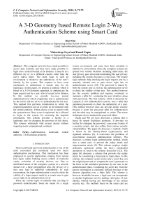 A 3-D Geometry based Remote Login 2-Way Authentication Scheme using Smart Card