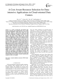 A Cost-Aware Resource Selection for Dataintensive Applications in Cloud-oriented Data Centers