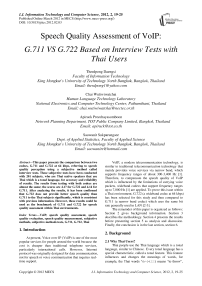 Speech Quality Assessment of VoIP: G.711 VS G.722 Based on Interview Tests with Thai Users