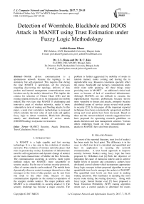 Detection of Wormhole, Blackhole and DDOS Attack in MANET using Trust Estimation under Fuzzy Logic Methodology