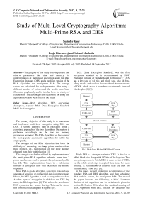 Study of Multi-Level Cryptography Algorithm: Multi-Prime RSA and DES