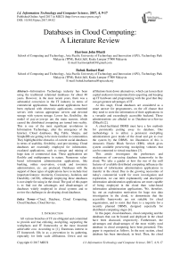 Databases in Cloud Computing: A Literature Review